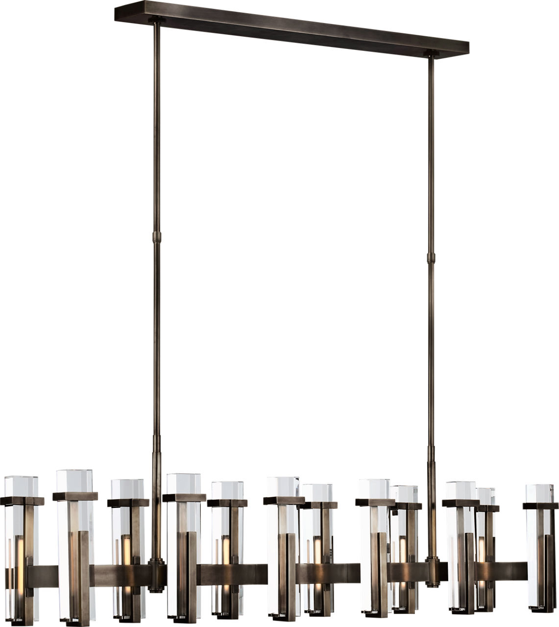Malik Large Linear Chandelier in Bronze with Crystal