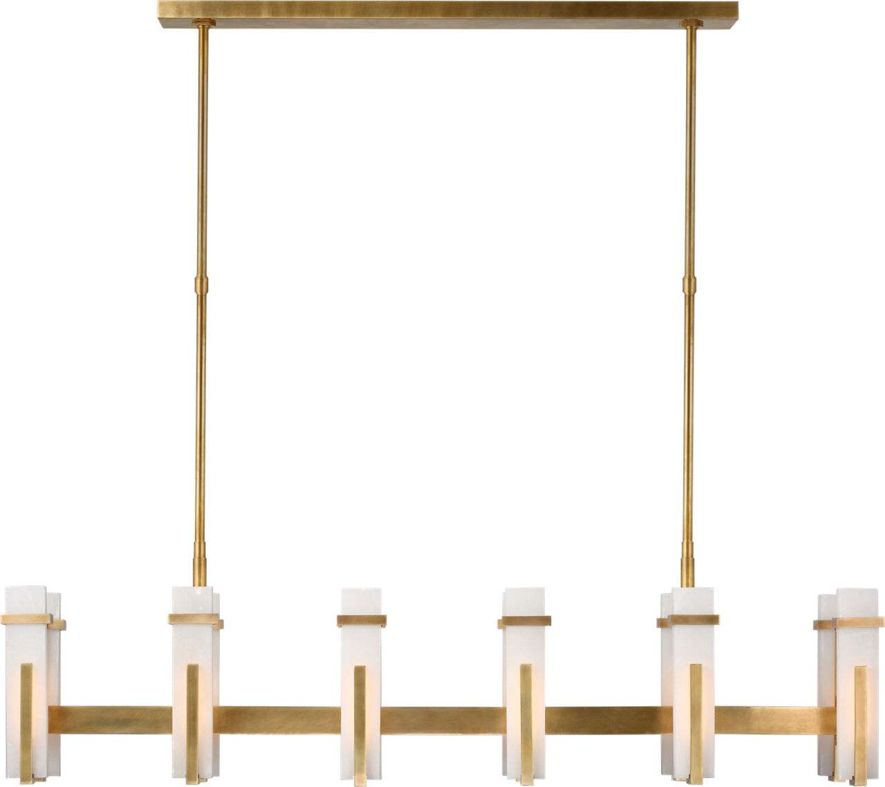 Malik Large Linear Chandelier in Hand-Rubbed Antique Brass with Alabaster