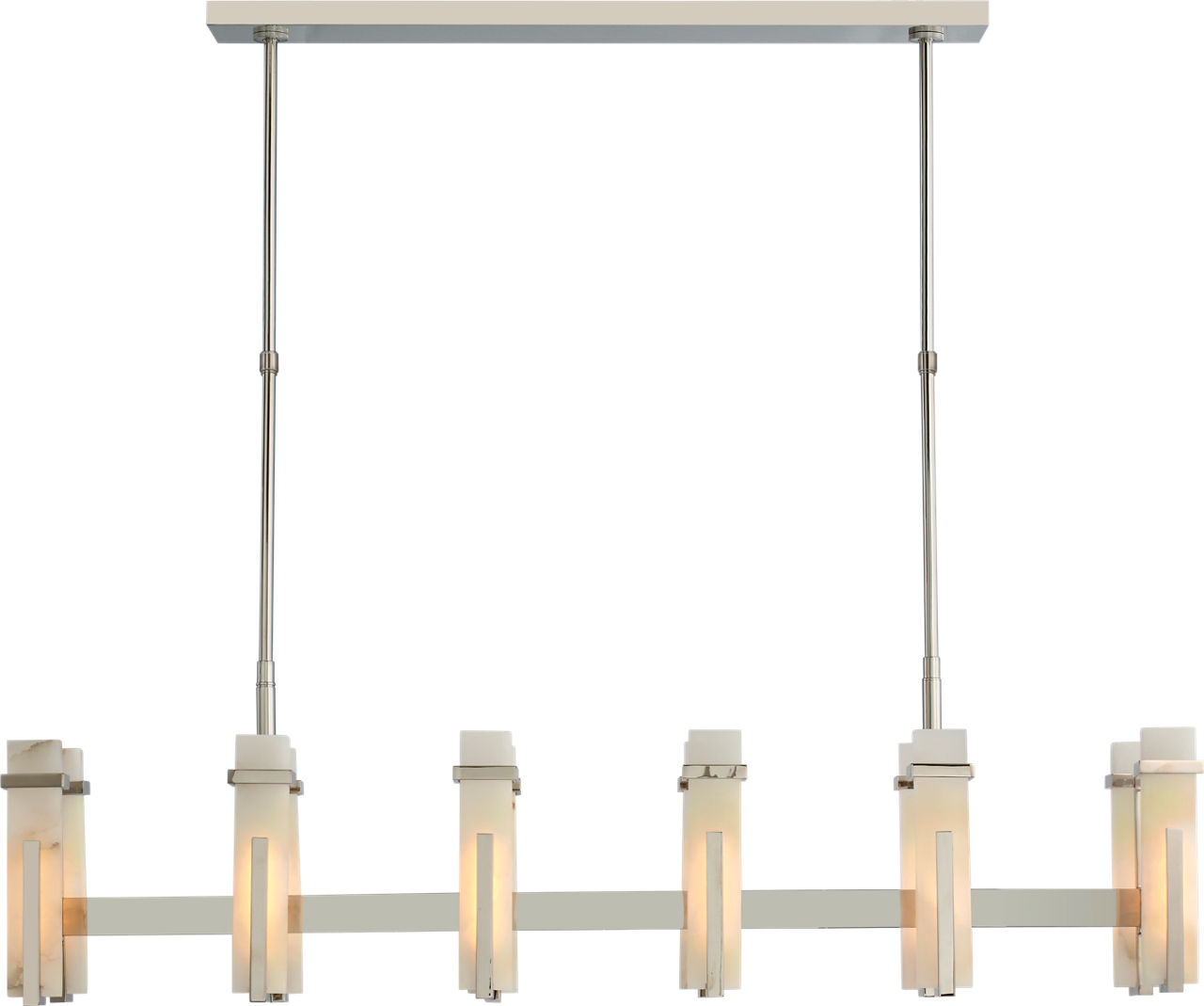 Malik Large Linear Chandelier in Polished Nickel with Alabaster