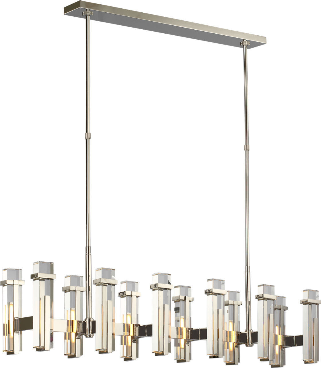Malik Large Linear Chandelier in Polished Nickel with Crystal