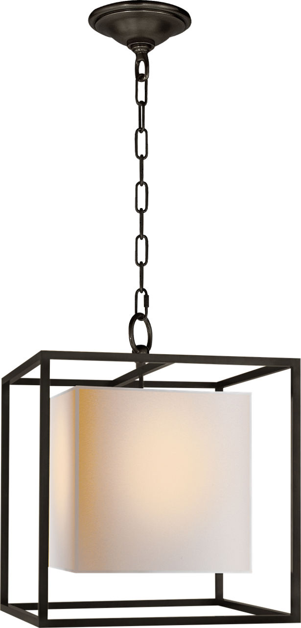 Caged Small Lantern in Bronze with Natural Paper Shade