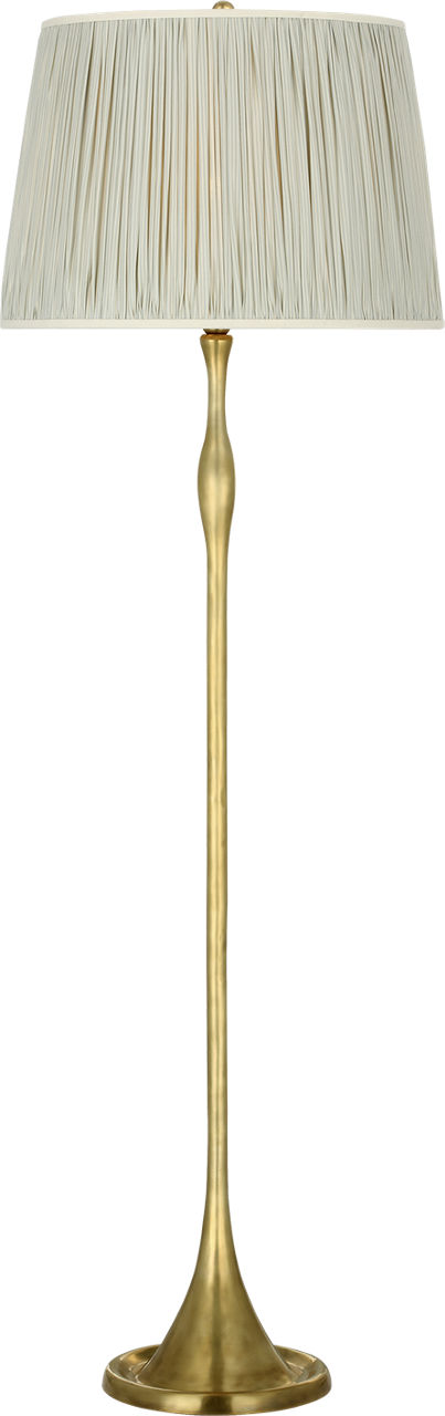Romero Medium Floor Lamp in Hand-Rubbed Antique Brass with Schumacher 18" Blue Charee Stripe Pleated Empire Shade