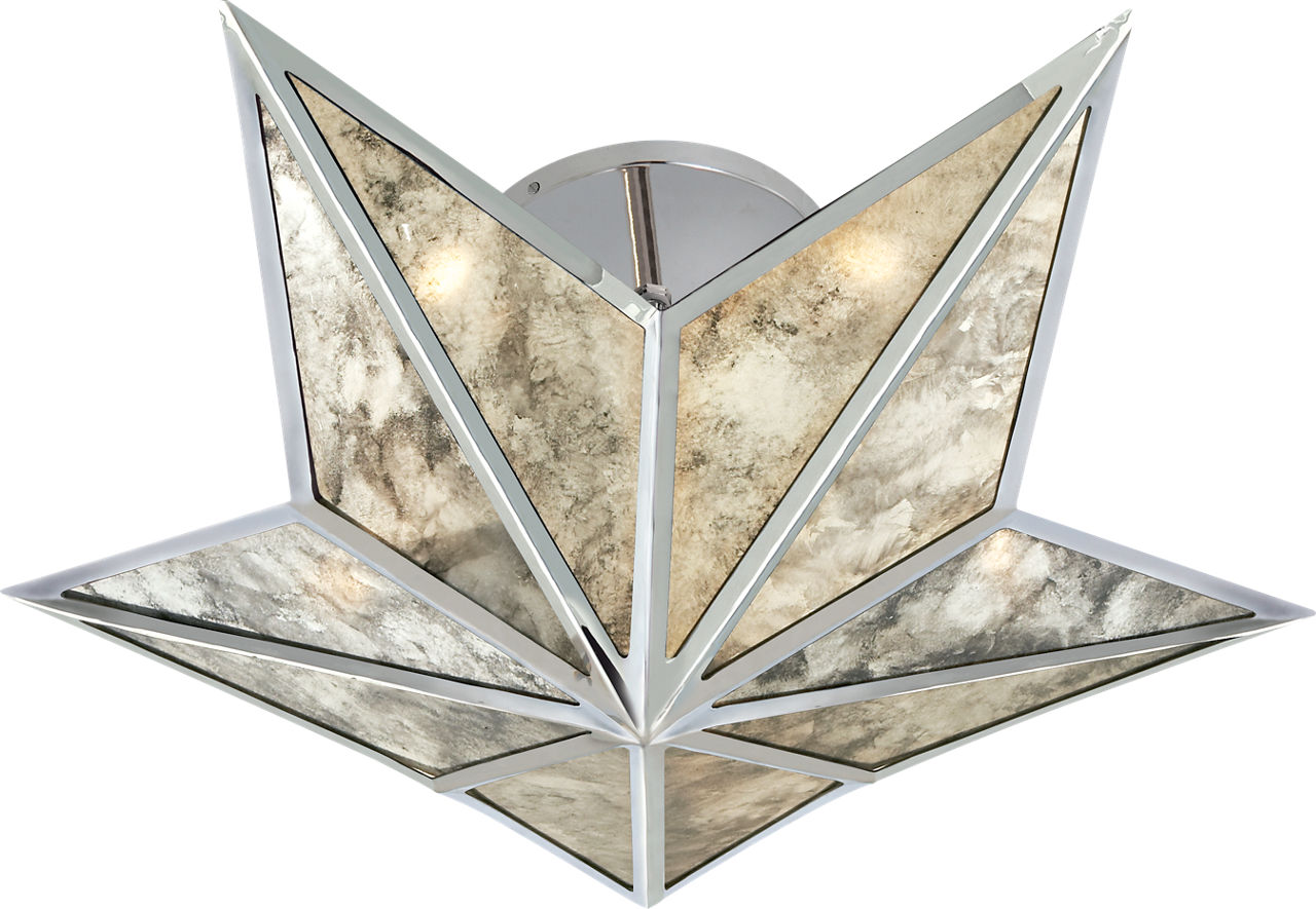 Constellation Small Flush Mount in Polished Nickel with Antique Mirror