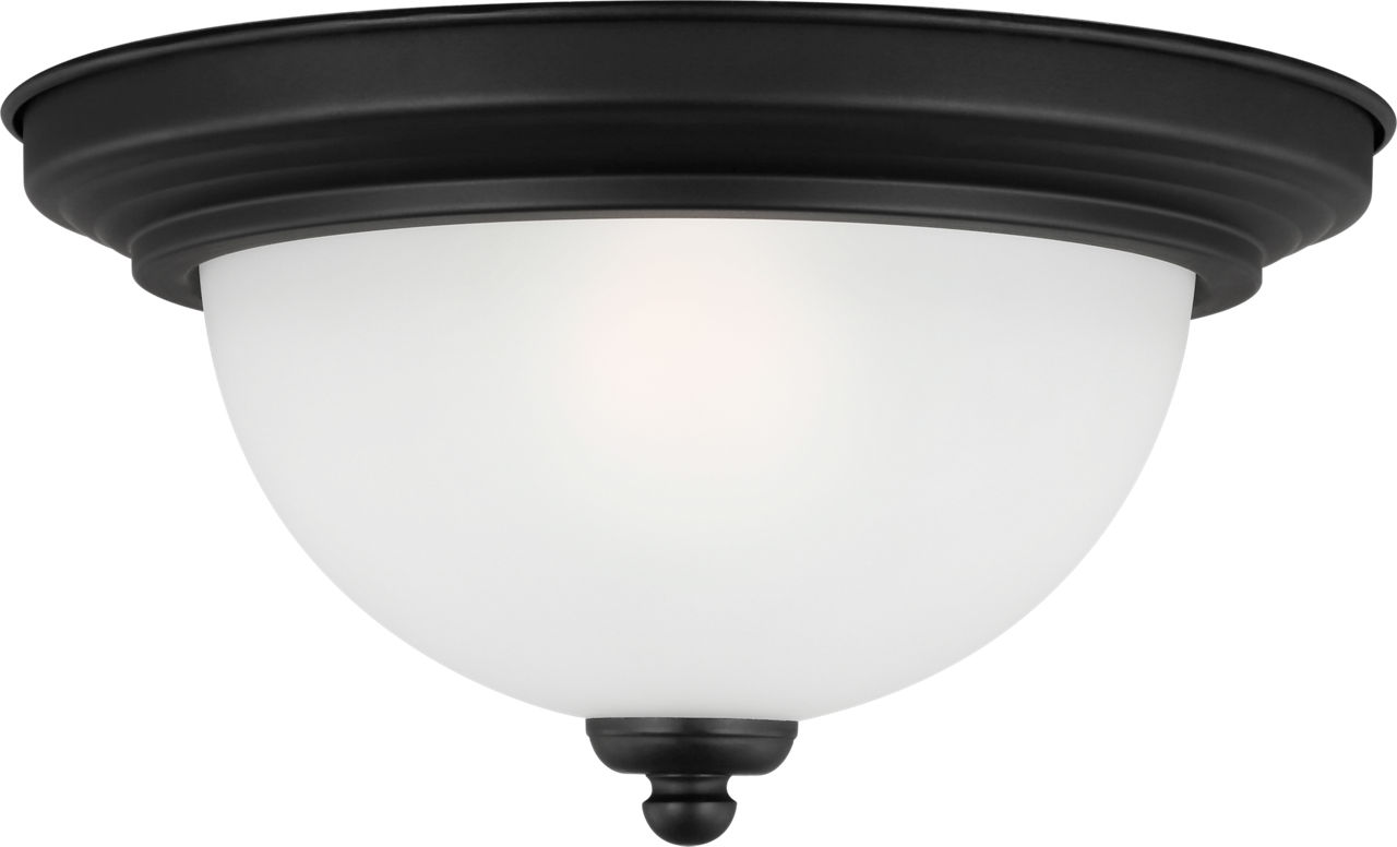Geary One Light Flush Mount Midnight Black Satin Etched Glass