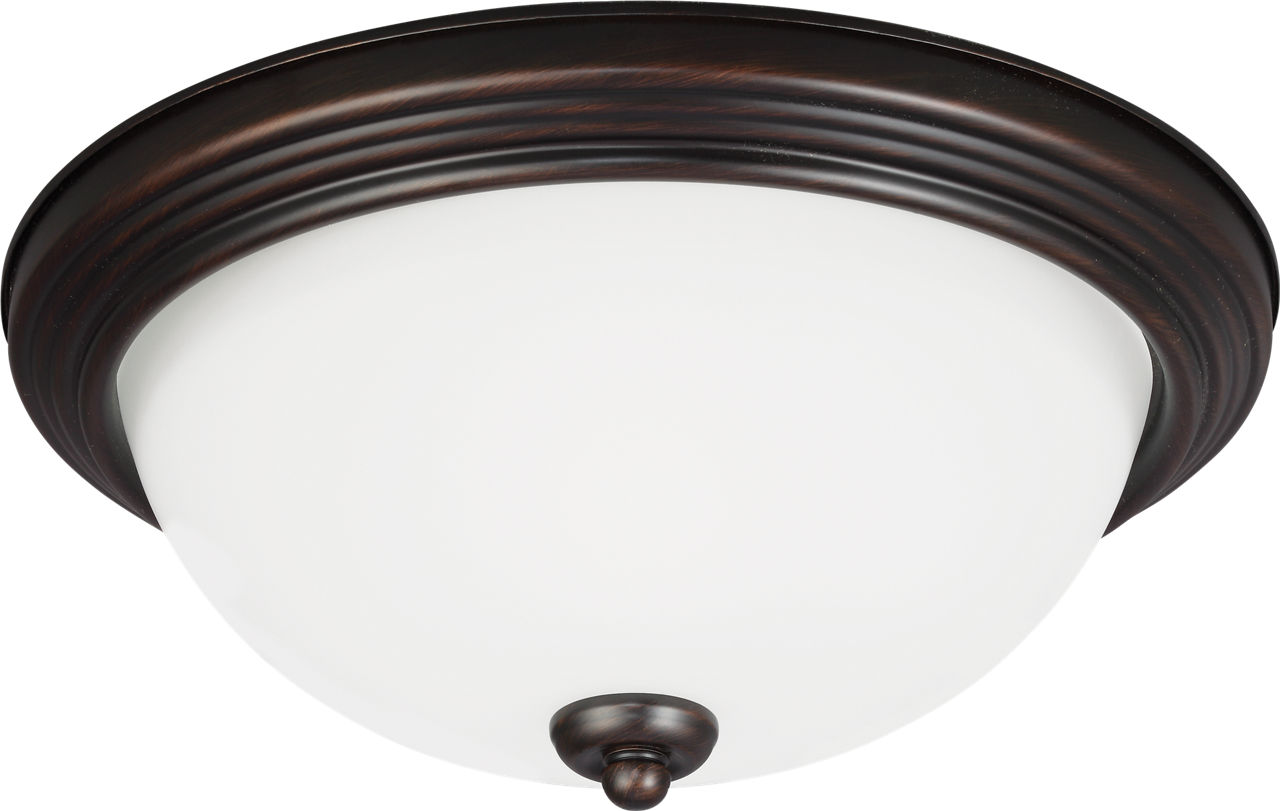 Geary Three Light Flush Mount Bronze Satin Etched Glass