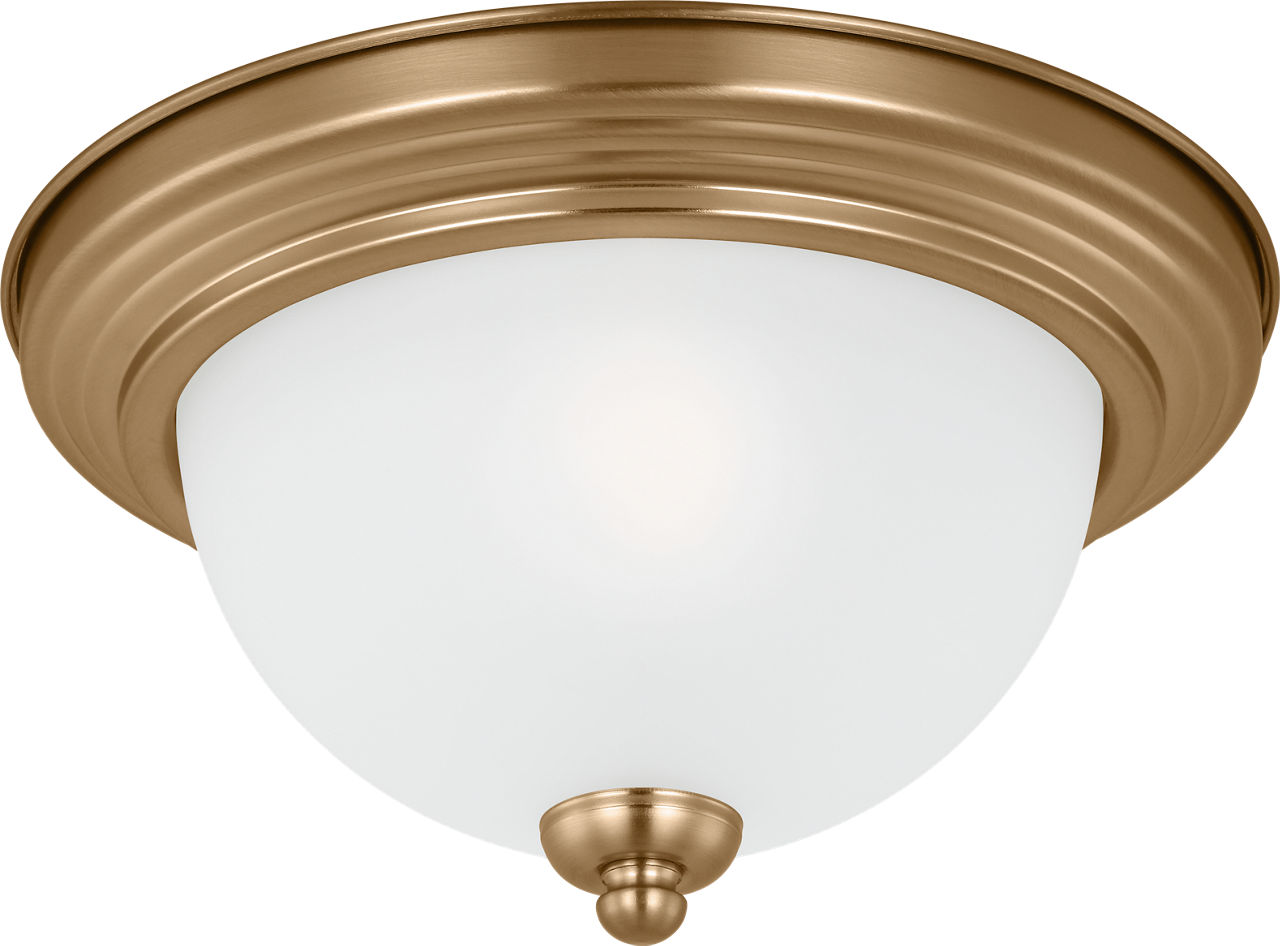 Geary One Light Flush Mount Satin Brass Satin Etched Glass