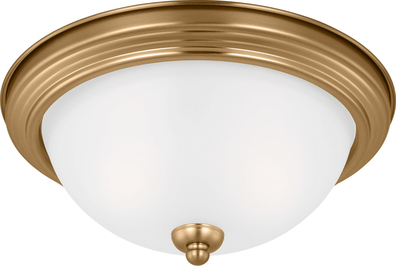 Geary Two Light Flush Mount Satin Brass Satin Etched Glass