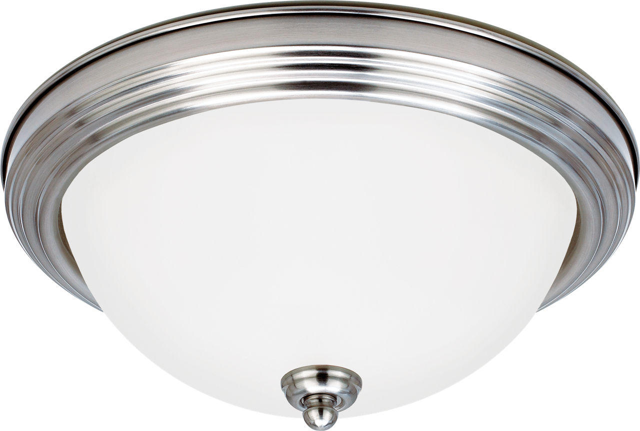 Geary Two Light Flush Mount Brushed Nickel Satin Etched Glass Bulbs Included