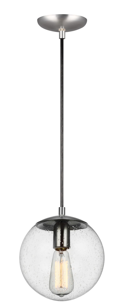 Leo Hanging Globe Small Pendant in Satin Aluminum with Clear Seeded Glass Bulb(s) Not Included