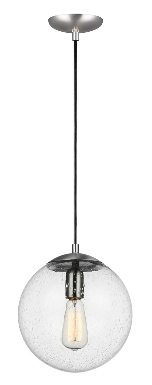 Leo Hanging Globe Medium Pendant in Satin Aluminum with Clear Seeded Glass Bulb(s) Not Included