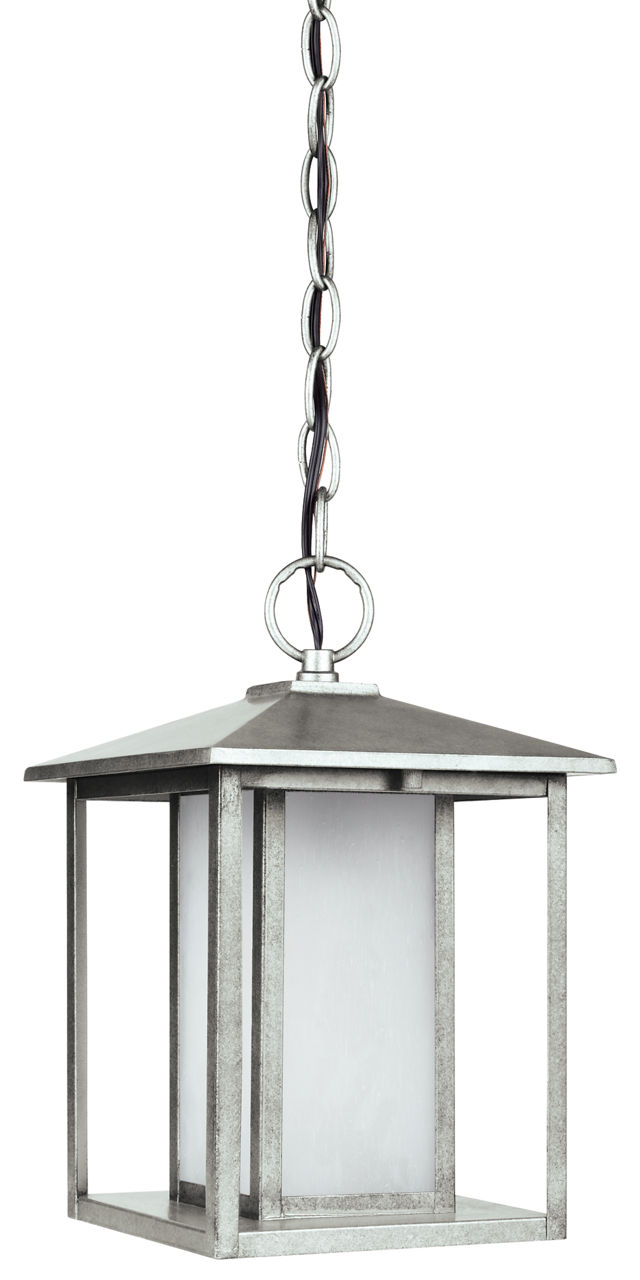 Hunnington Pendant in Weathered Pewter with Etched Seeded Glass Panels Bulb(s) Not Included