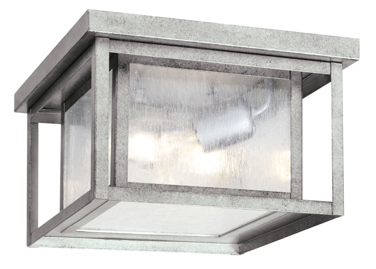 Hunnington Square Flush Mount in Weathered Pewter with Clear Seeded Glass Panels Bulb(s) Not Included
