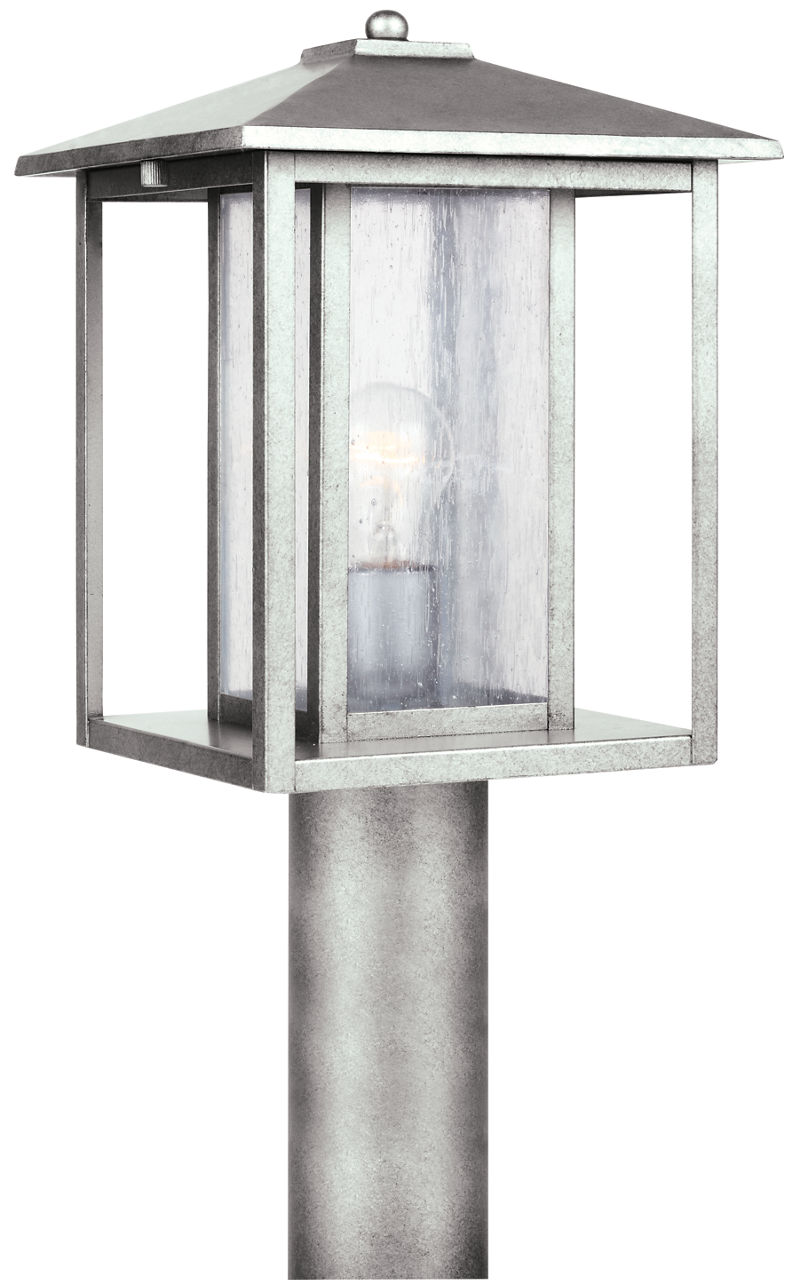 Hunnington Post Lantern in Weathered Pewter with Clear Seeded Glass Panels Bulb(s) Not Included