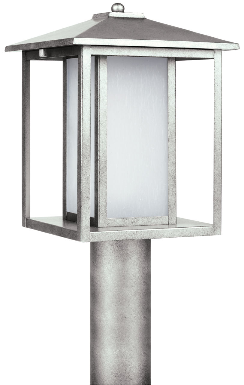 Hunnington Post Lantern in Weathered Pewter with Etched Seeded Glass Panels Bulb(s) Not Included