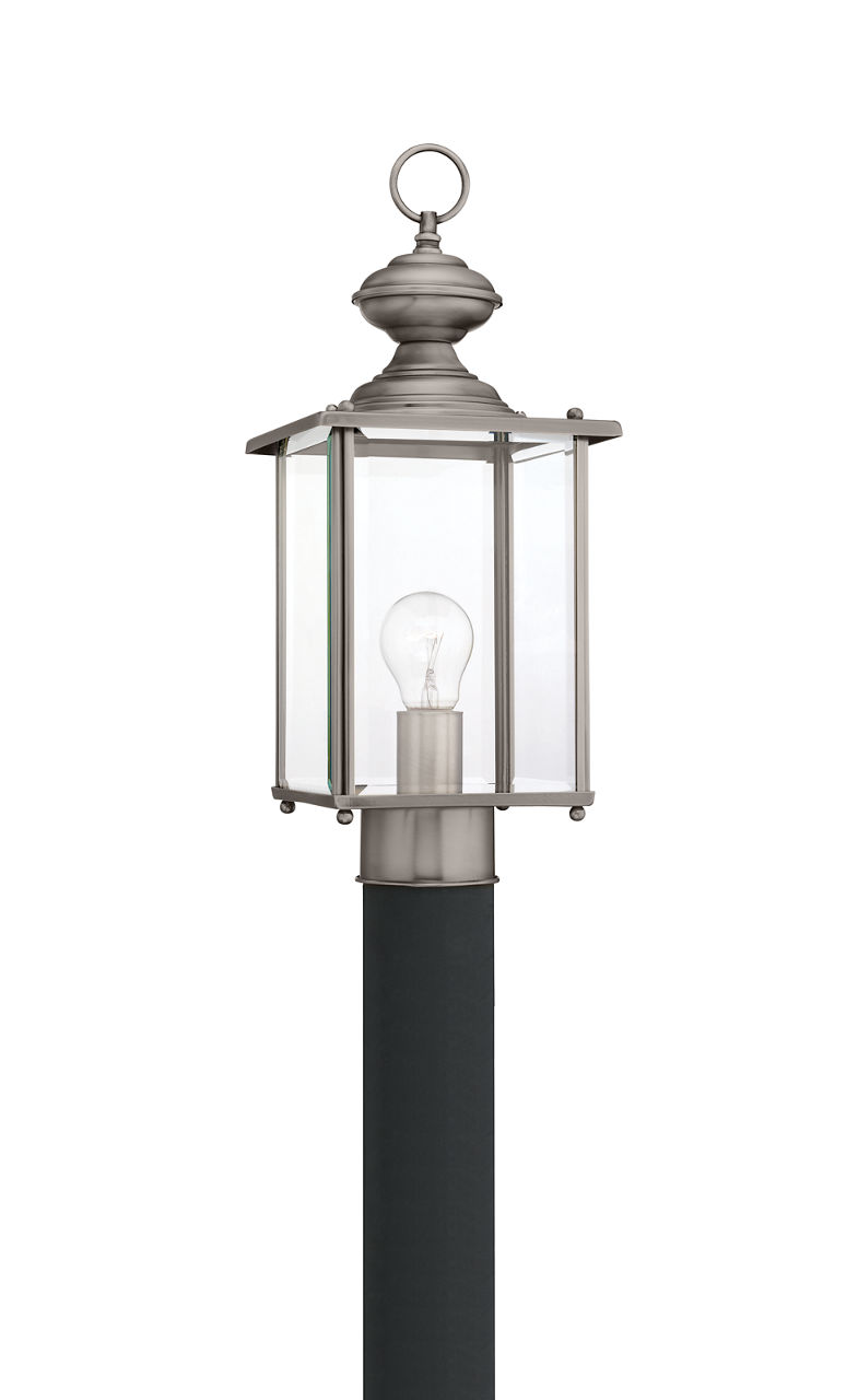 Jamestowne Post Lantern in Antique Brushed Nickel with Clear Beveled Glass Panels
