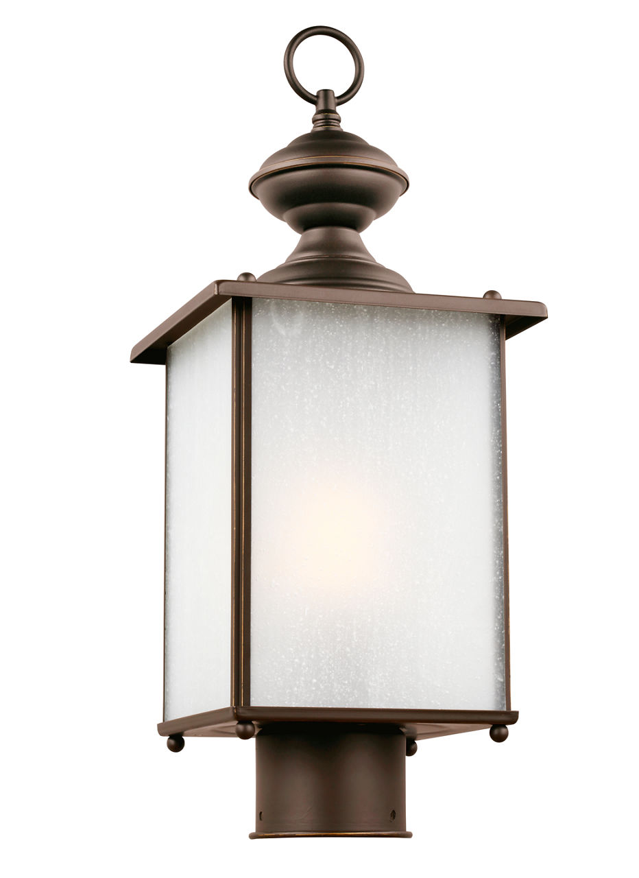 Jamestowne Post Lantern in Antique Bronze with Frosted Seeded Glass Panels Bulb Included