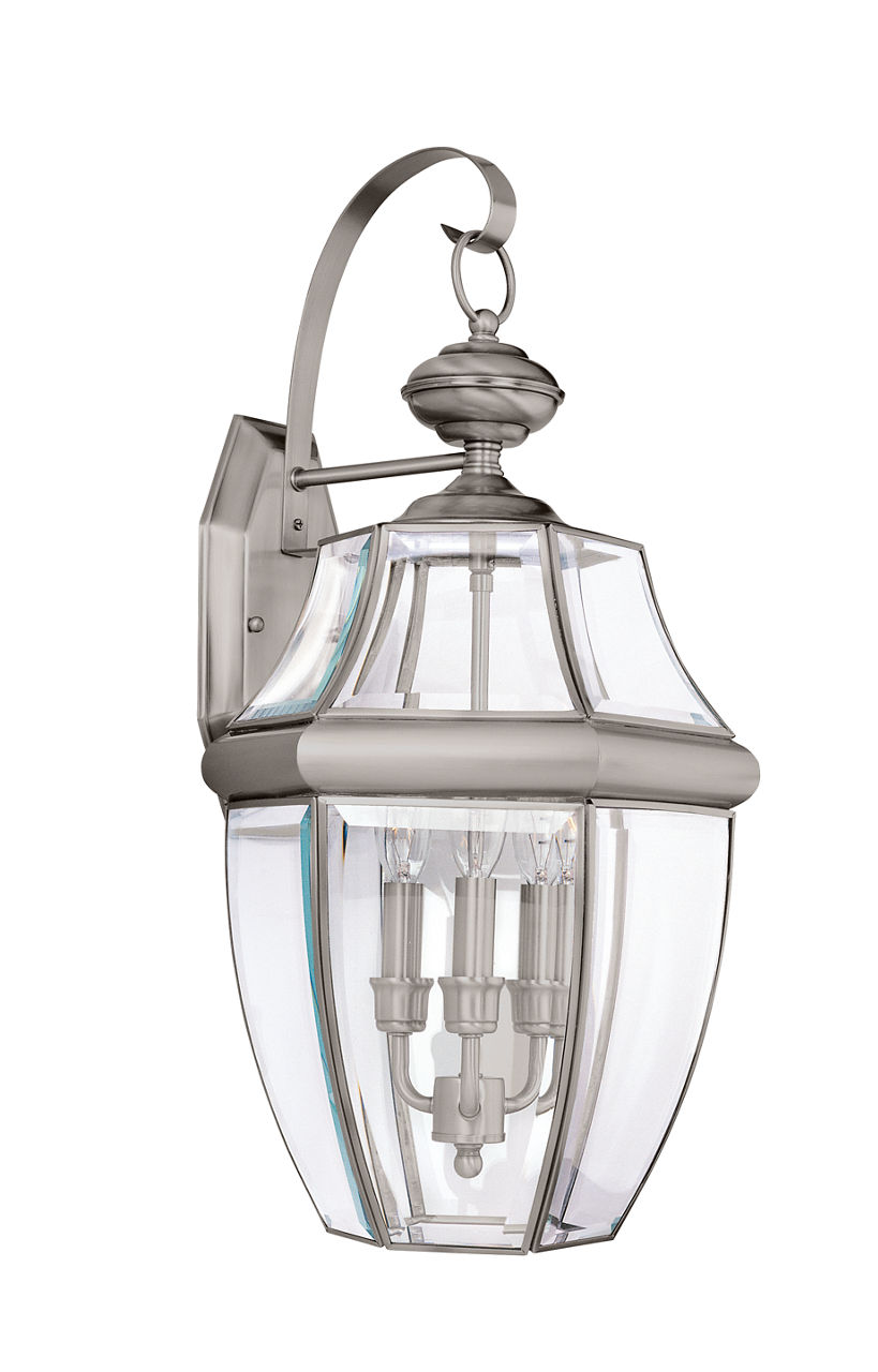 Lancaster Three Light Outdoor Wall Lantern Antique Brushed Nickel