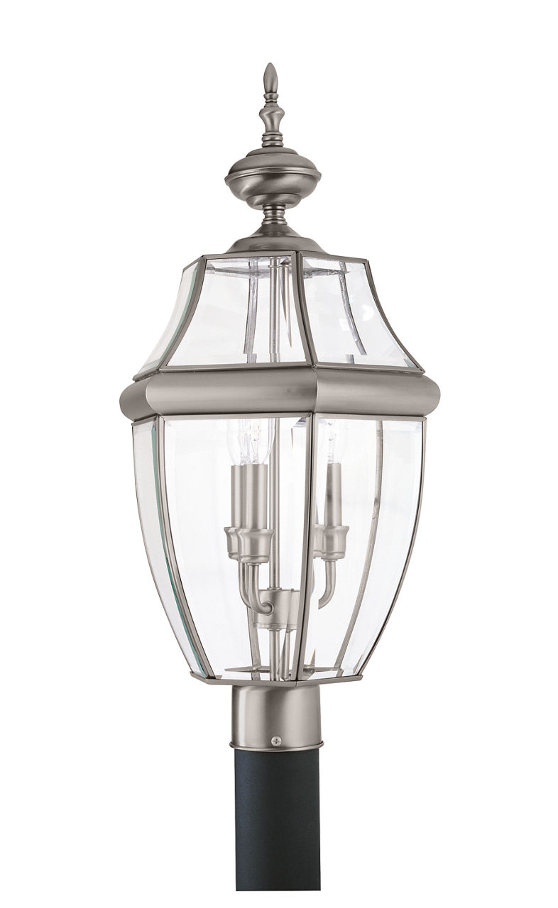 Lancaster Three Light Outdoor Post Lantern Antique Brushed Nickel