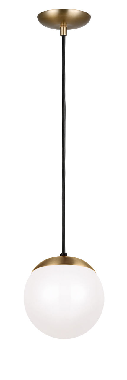 Leo Hanging Globe Small Pendant in Satin Brass with Smooth White Glass Bulb(s) Not Included