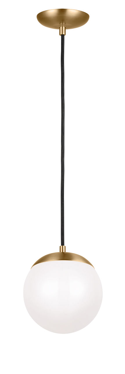 Leo Hanging Globe Small Pendant in Satin Brass with Smooth White Glass Dedicated LED