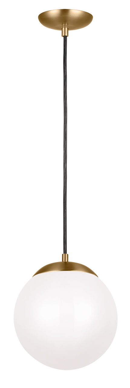 Leo Hanging Globe Medium Pendant in Satin Brass with Smooth White Glass Dedicated LED