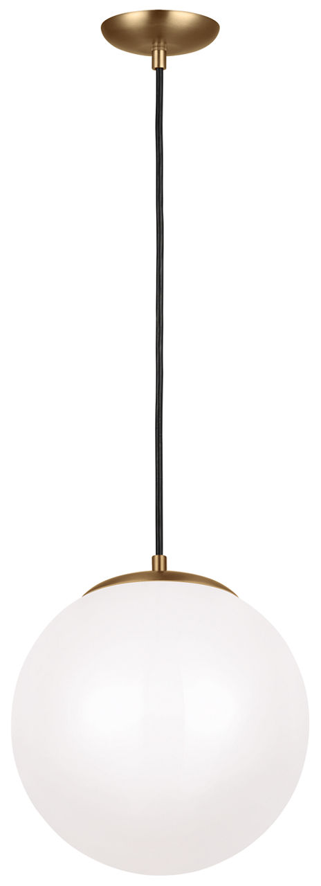 Leo Hanging Globe Large Pendant in Satin Brass with Smooth White Glass Dedicated LED