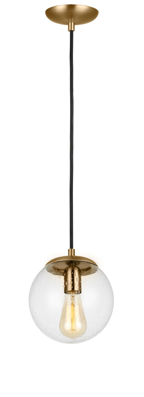 Leo Hanging Globe Small Pendant in Satin Brass with Clear Seeded Glass Bulb(s) Not Included