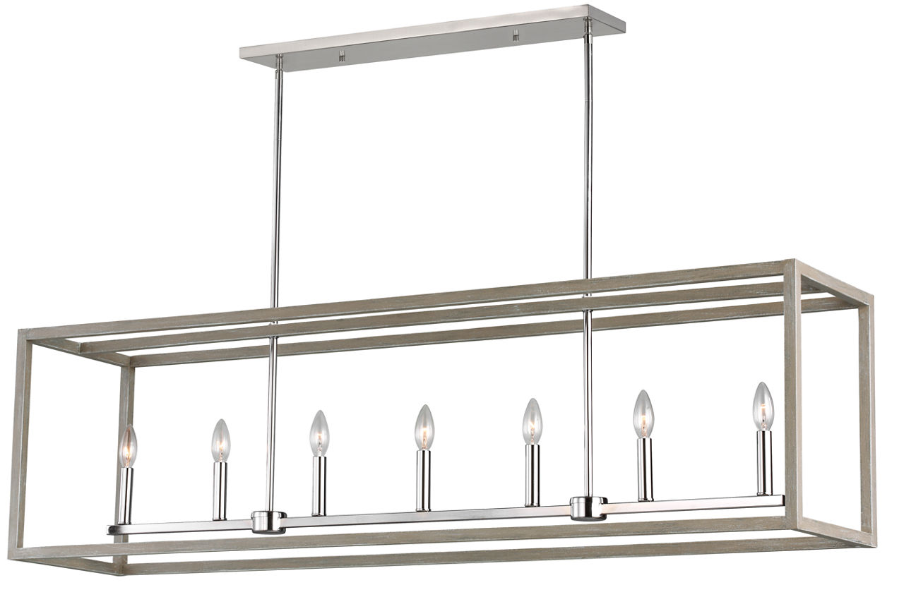 Moffet Street Long Seven Light Island Pendant Washed Pine