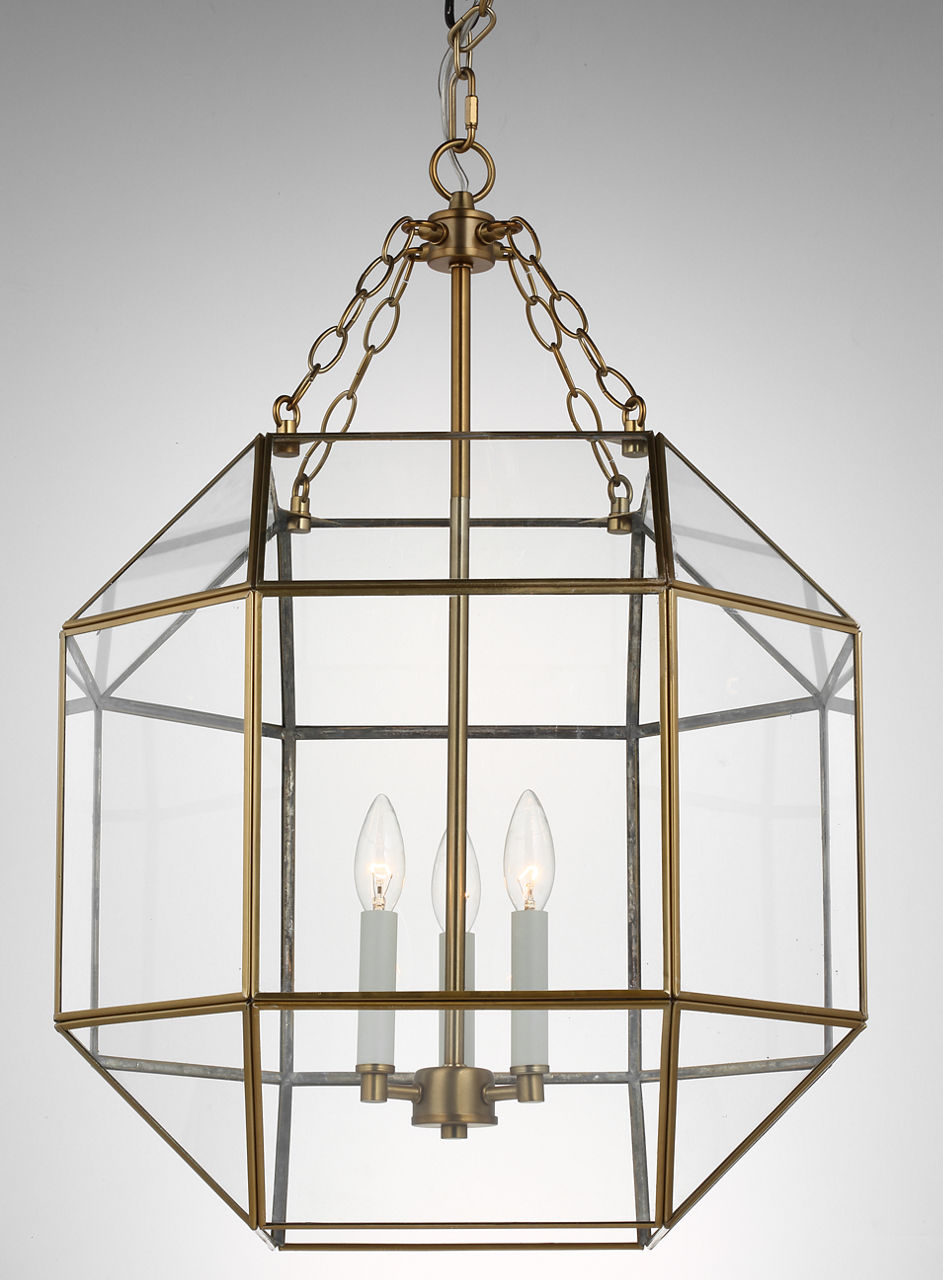 Morrison Medium Lantern in Satin Brass with Clear Glass Bulb(s) Not Included