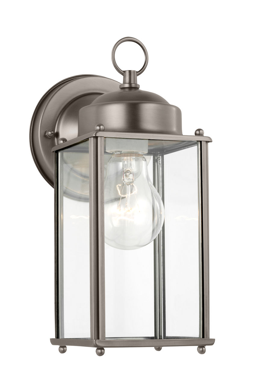 New Castle Medium Wall Lantern in Antique Brushed Nickel with Clear Glass Panels Bulb(s) Not Included