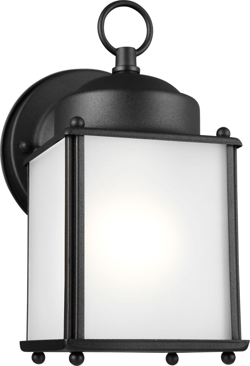 New Castle One Light Small Outdoor Wall Lantern Satin Etched Glass Black
