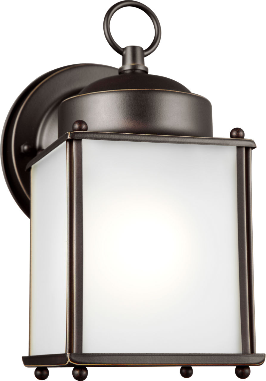 New Castle One Light Small Outdoor Wall Lantern Satin Etched Glass Antique Bronze