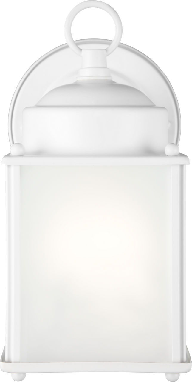 New Castle One Light Small Outdoor Wall Lantern Satin Etched Glass White