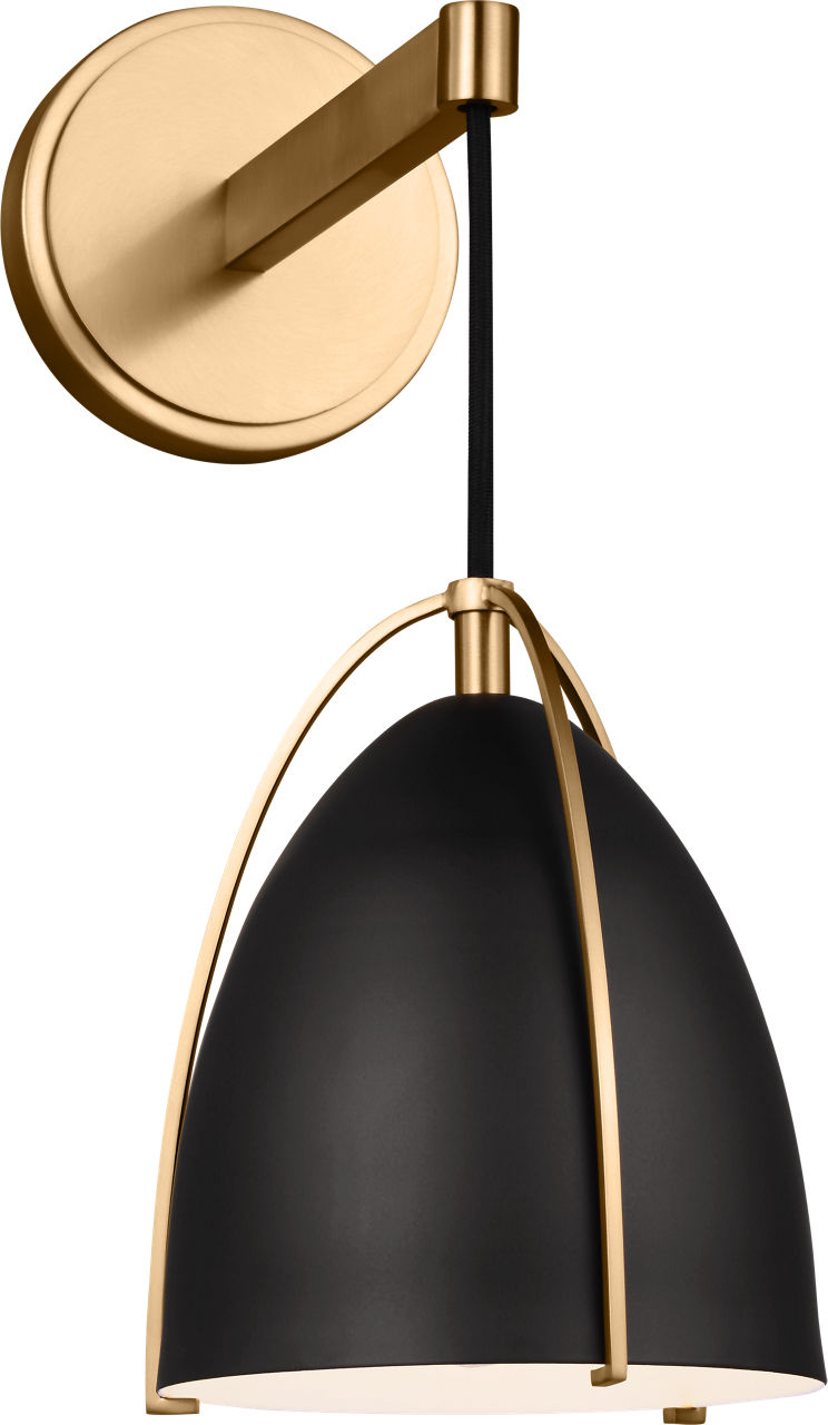 Norman 1-Light Bath Sconce in Satin Brass with Midnight Black Steel Shade Bulb(s) Not Included