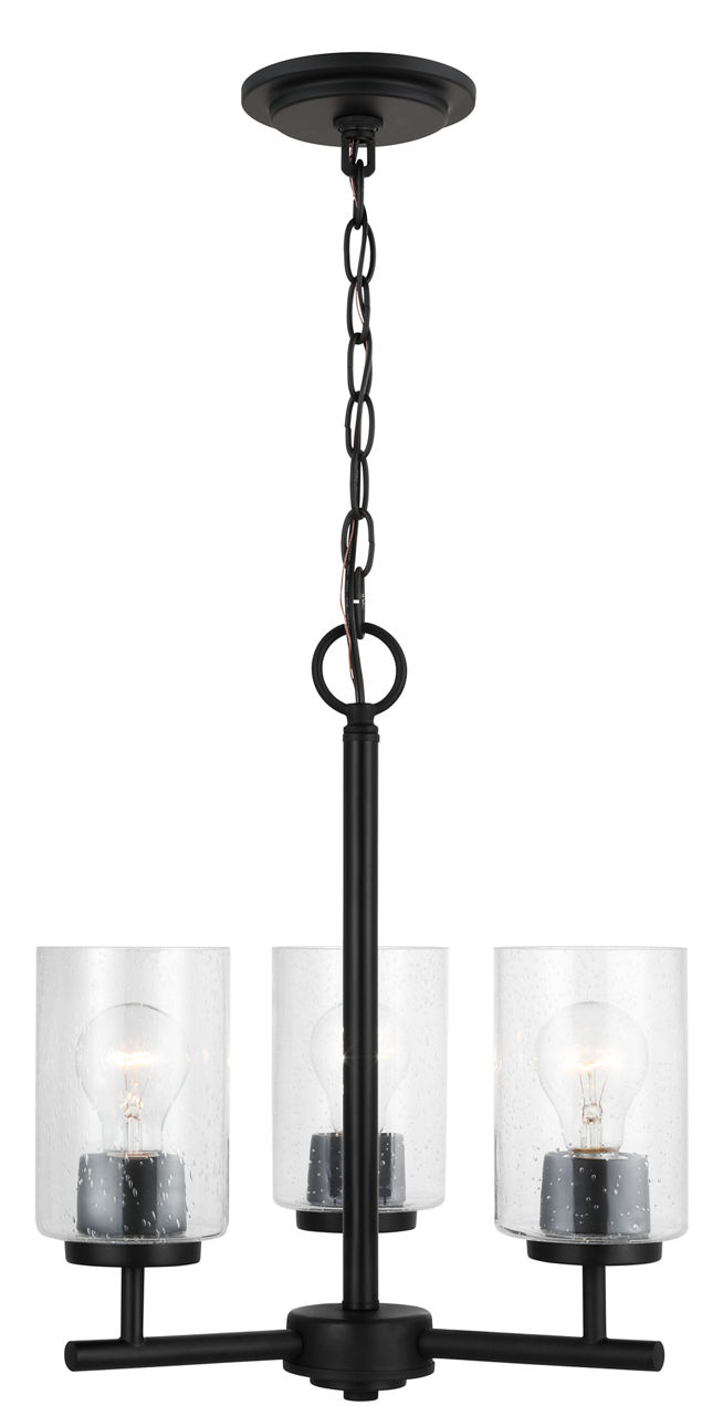 Oslo 3-Light Chandelier in Midnight Black with Clear Seeded Glass