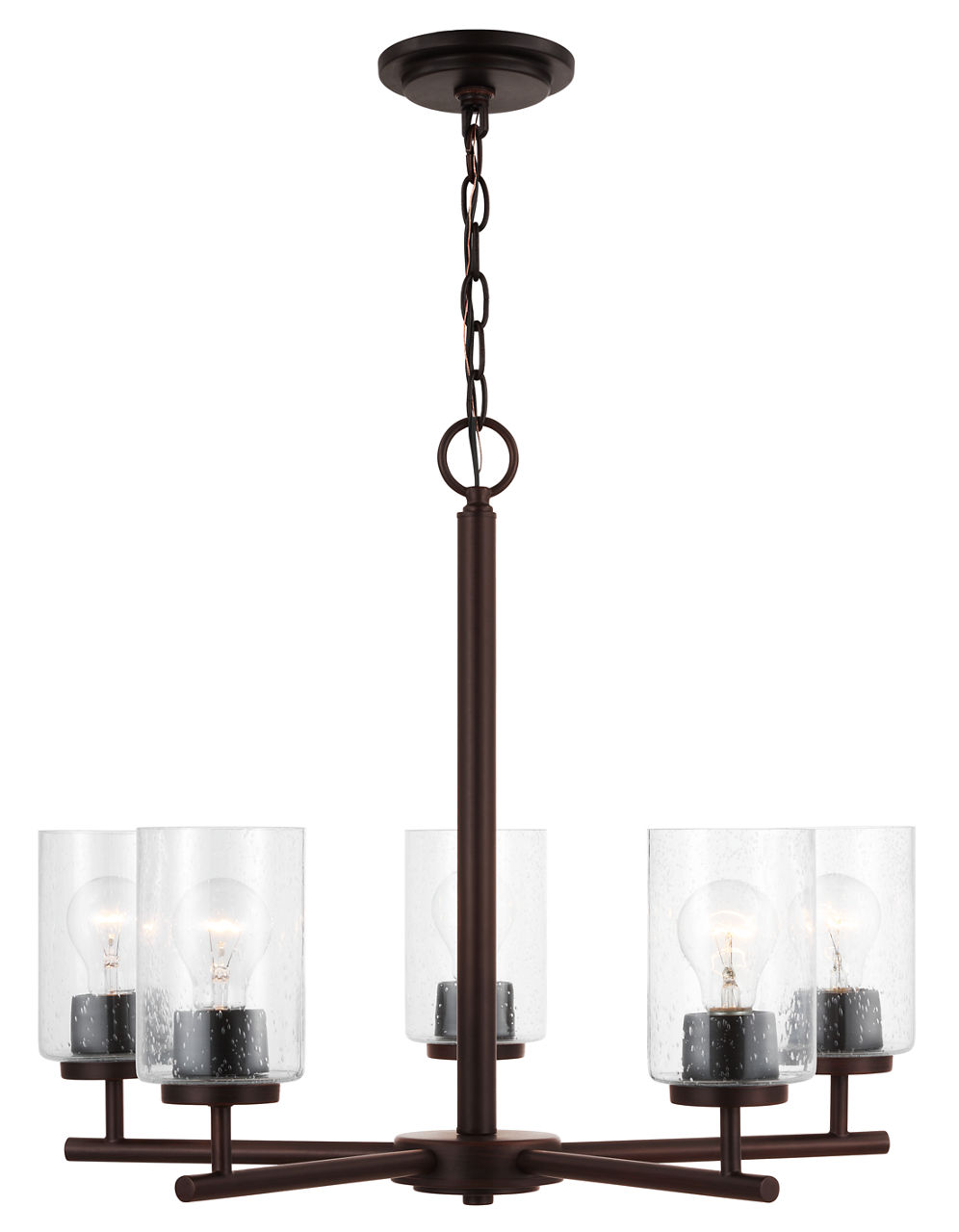 Oslo 5-Light Chandelier in Bronze with Clear Seeded Glass Bulbs Not Included