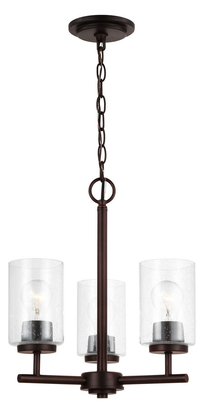Oslo 3-Light Chandelier in Bronze with Clear Seeded Glass