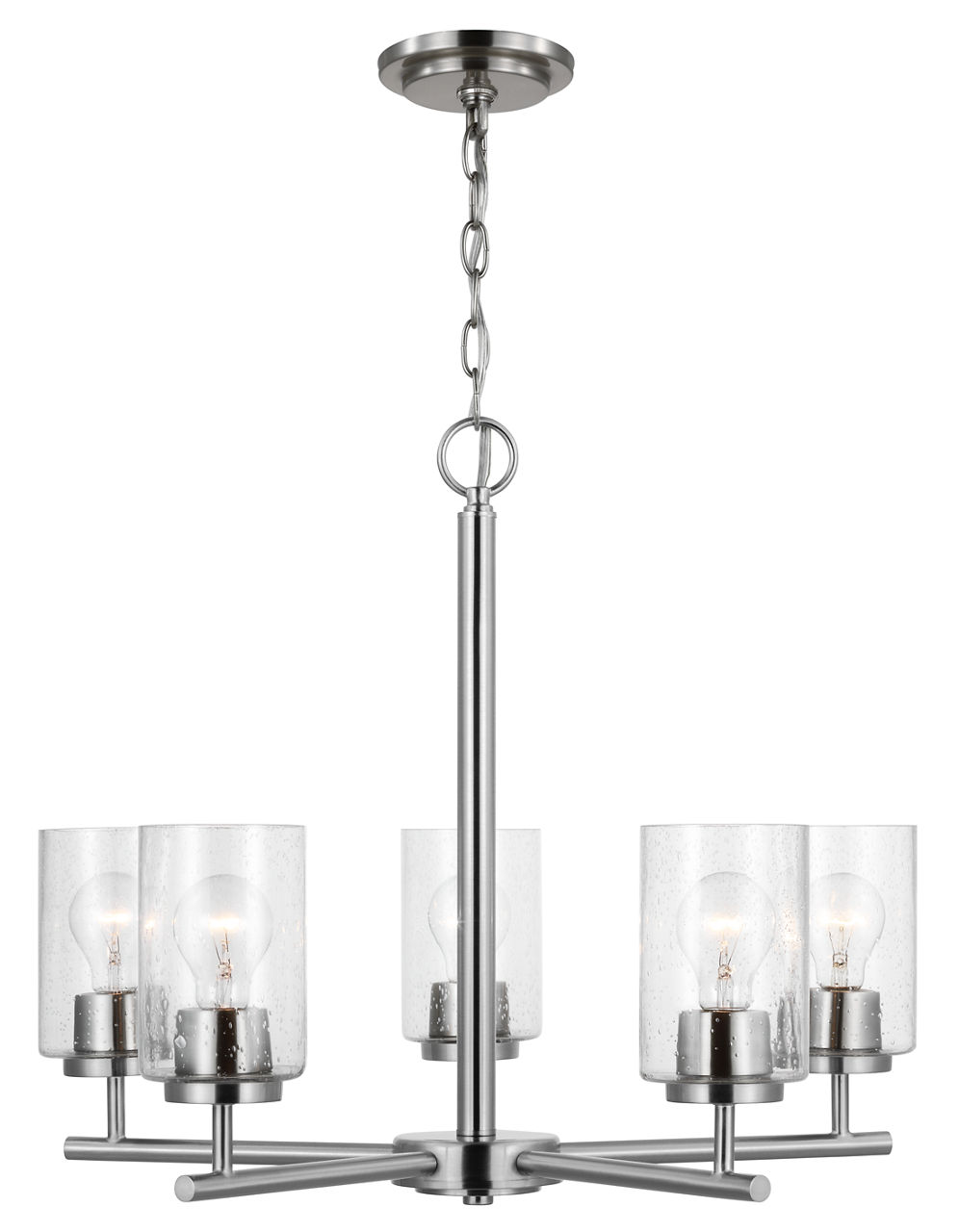 Oslo 5-Light Chandelier in Brushed Nickel with Clear Seeded Glass Bulbs Not Included