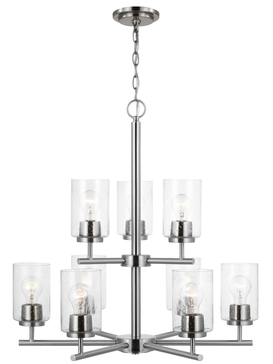 Oslo 9-Light Chandelier in Brushed Nickel with Clear Seeded Glass Bulbs Not Included