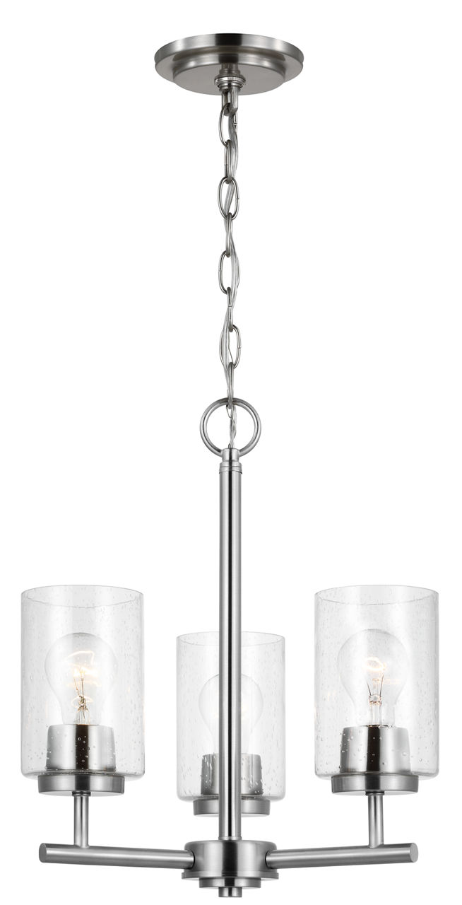 Oslo 3-Light Chandelier in Brushed Nickel with Clear Seeded Glass