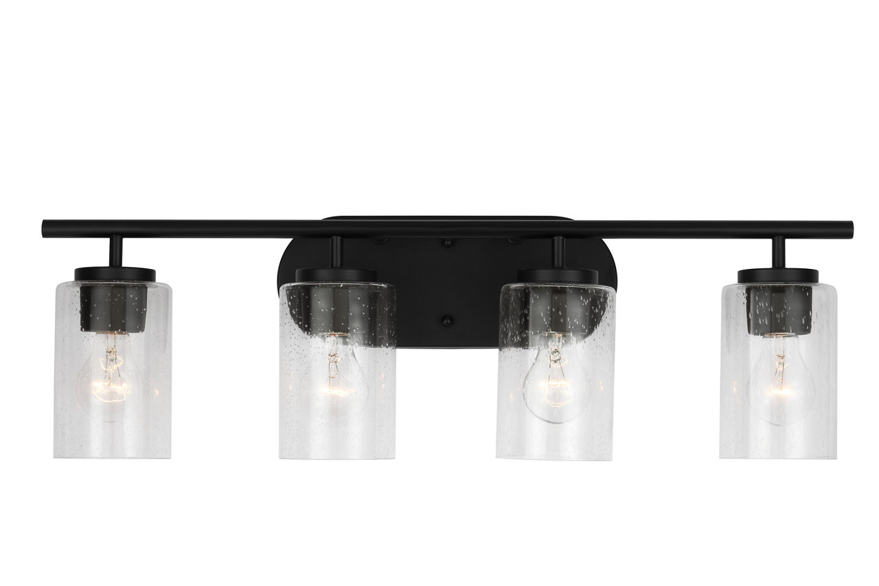 Oslo 4-Light Bath Sconce in Midnight Black with Clear Seeded Glass Bulbs Not Included