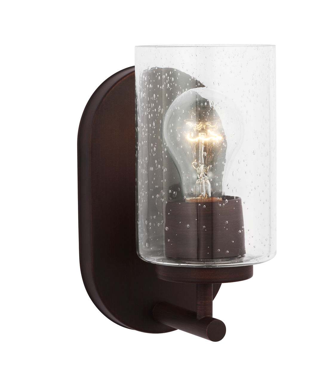 Oslo 1-Light Bath Sconce in Bronze with Clear Seeded Glass Bulbs Not Included