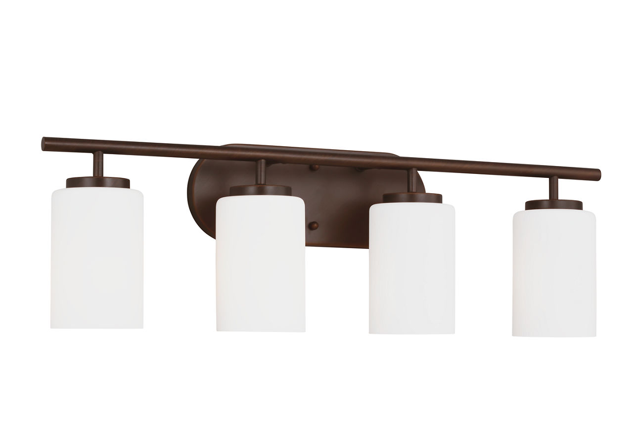 Oslo 4-Light Bath Sconce in Bronze with Opal Etched Glass Bulbs Not Included