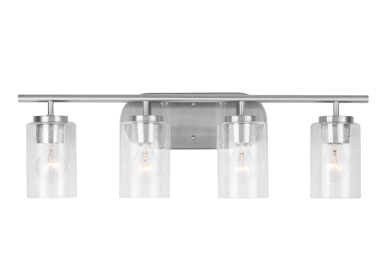 Oslo 4-Light Bath Sconce in Brushed Nickel with Clear Seeded Glass Bulbs Not Included