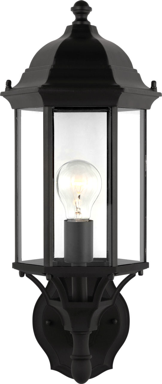 Sevier Medium Uplight Wall Lantern in Black with Clear Glass Panels Bulb(s) Not Included