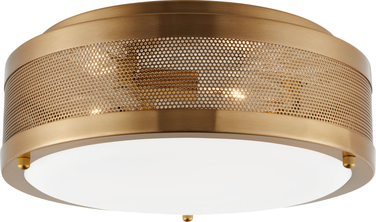 Vander Medium Flush Mount in Satin Brass with Etched Glass / White Inside Bulb(s) Not Included