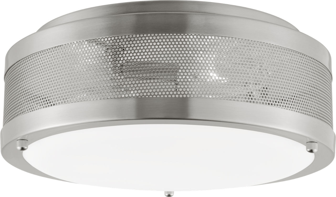 Vander Medium Flush Mount in Brushed Nickel with Etched Glass / White Inside Bulb(s) Not Included
