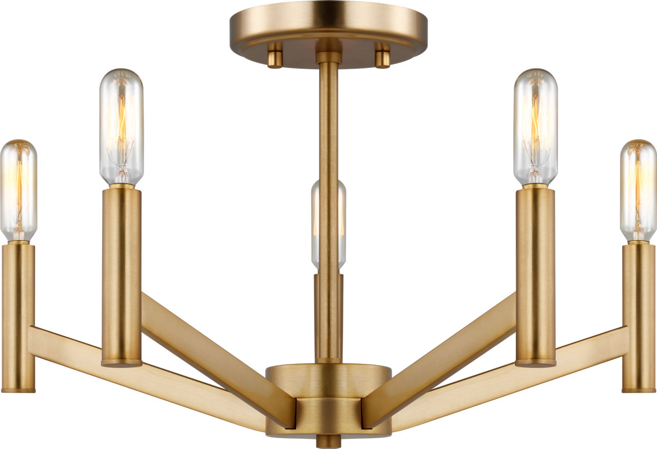 Vector Five Light Semi-Flush Mount Satin Brass