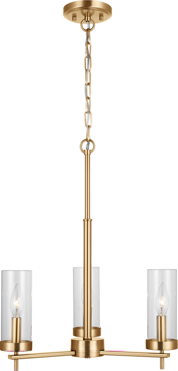 Zire Three Light Chandelier in Satin Brass
