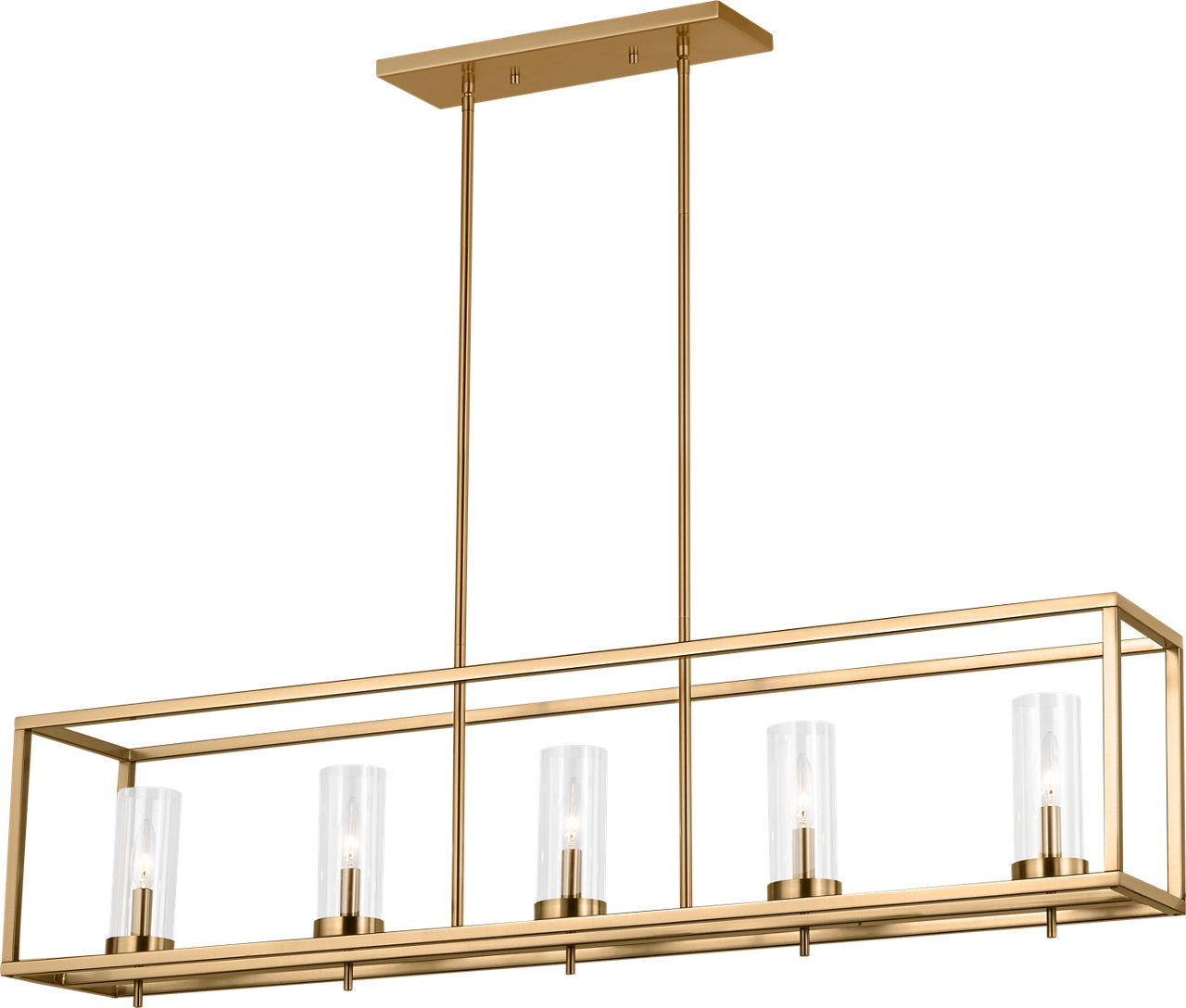 Zire Five Light Linear Pendant in Satin Brass Bulbs Included